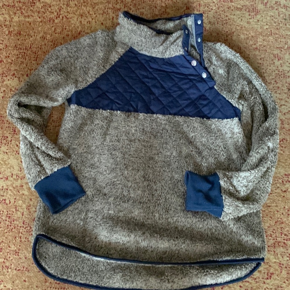 Fuzzy warm side neck button detail sweater
